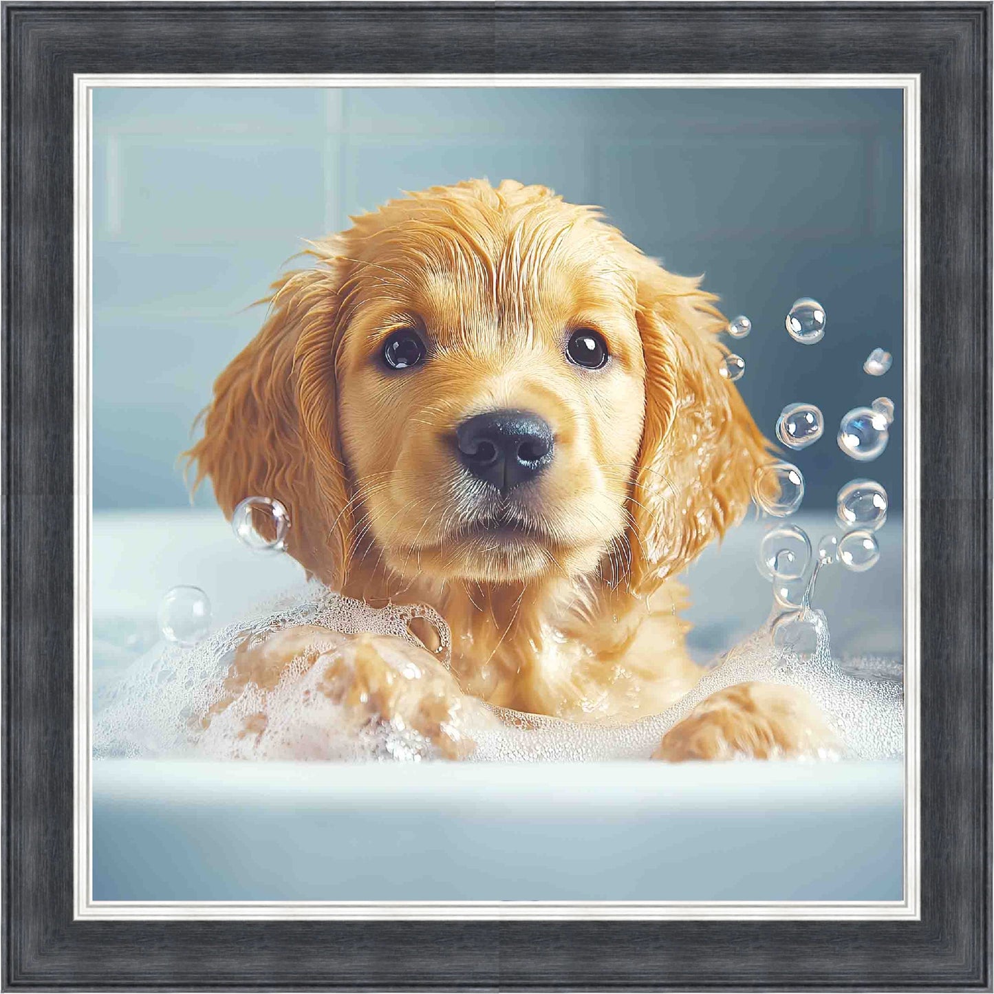 Golden Retriever Puppy Bath Time Mini Liquid Art