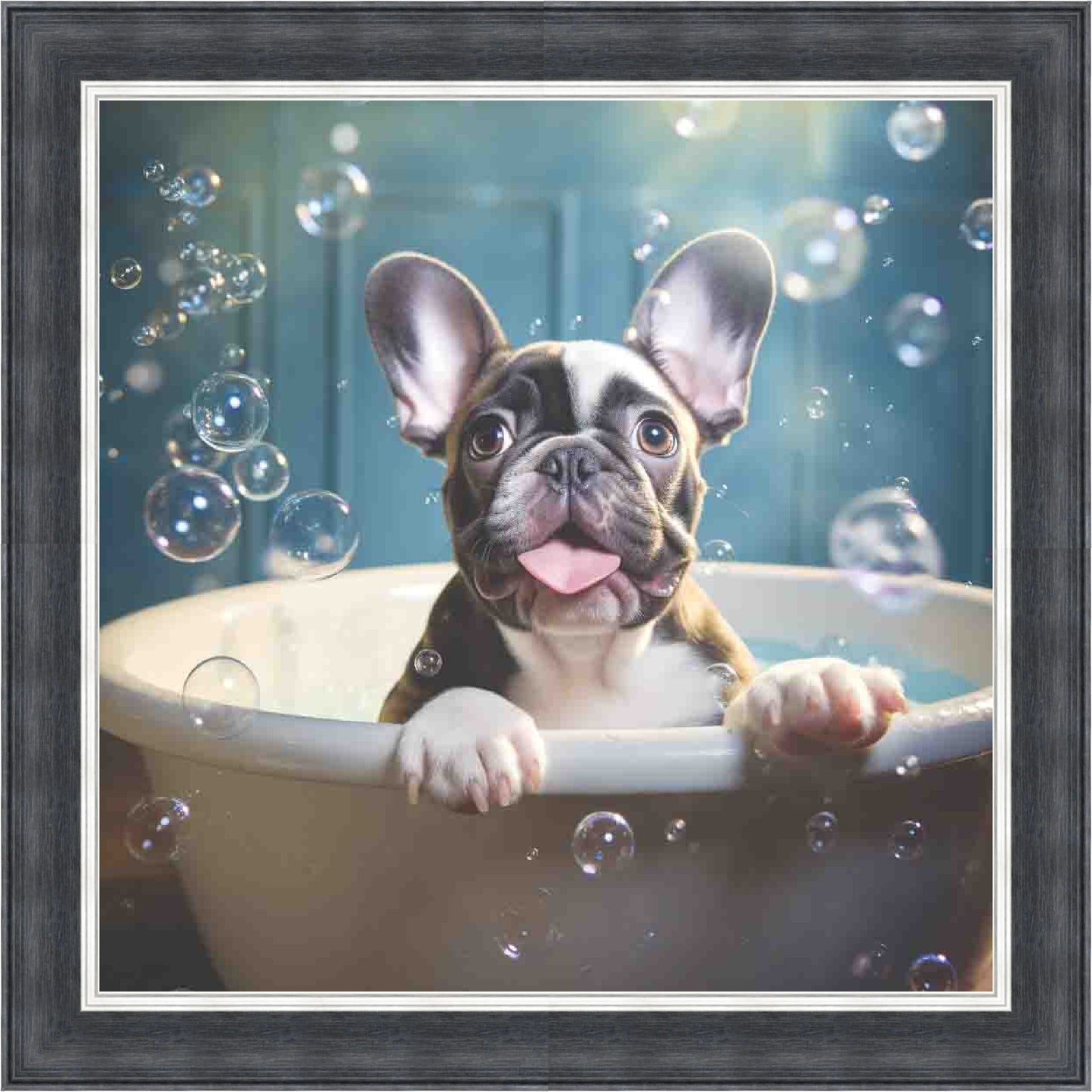 French Bull Dog Bath Time Mini Liquid Art