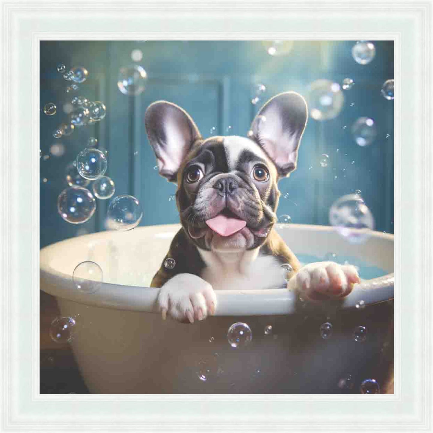 French Bull Dog Bath Time Mini Liquid Art
