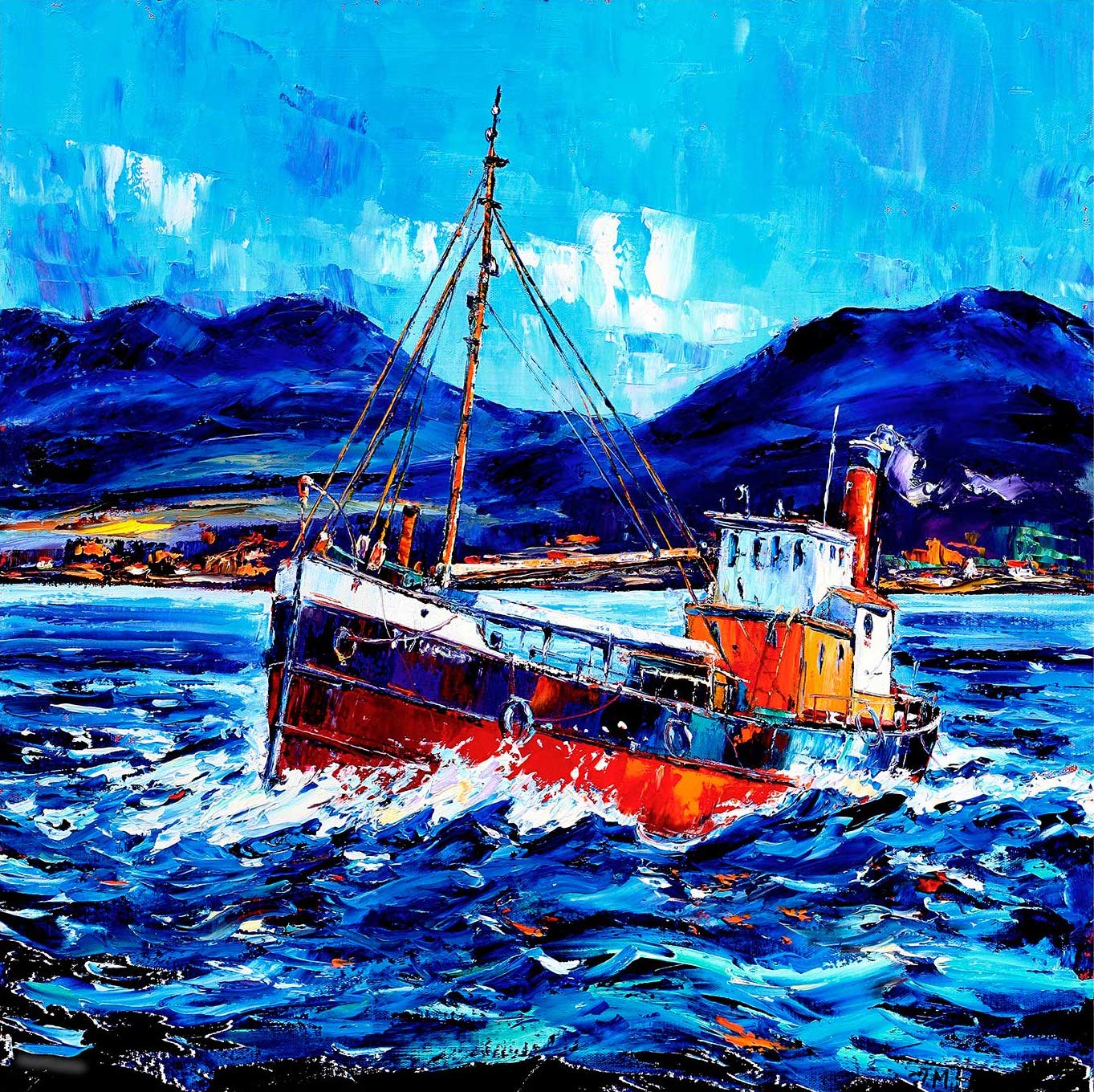 Puffer passing Ardnamurchan (Signed Limited Edition) by Jean Feeney