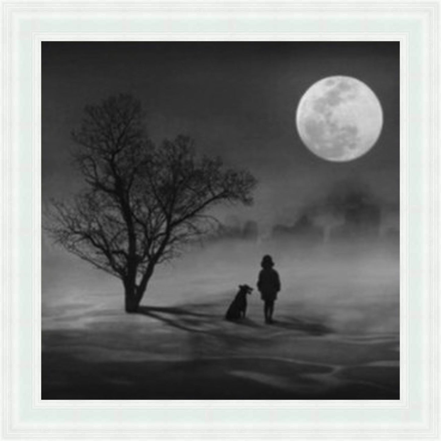 Best Friends in the Moonlight, Black & White Mini Liquid Art