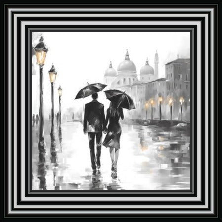 Couple Stroll Venice Black and White