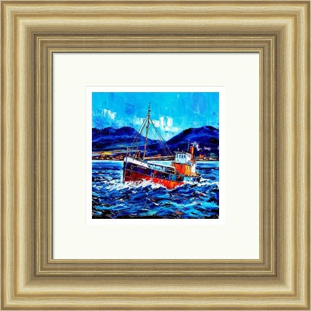 Puffer passing Ardnamurchan (Signed Limited Edition) by Jean Feeney