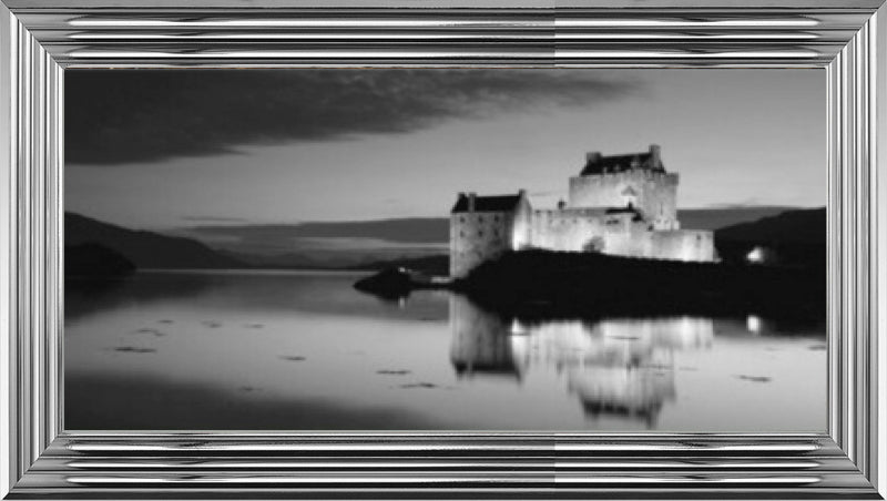 Eilean Donan Castle Night Time Reflections - Black and White