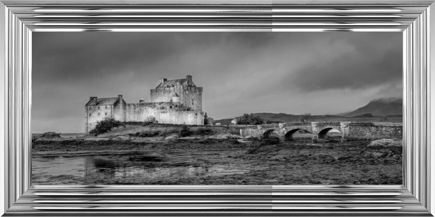 Tides Out, Eilean Donan Castle - Black and White