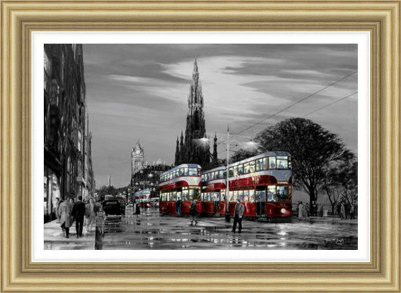 Trams on Princes Street, Black and White by John M Boyd