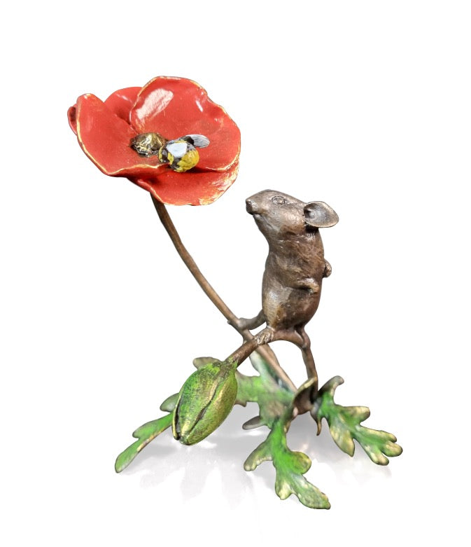 Mouse with Honeybee and Poppy Bronze Figurine by Michael Simpson (Limited Edition)