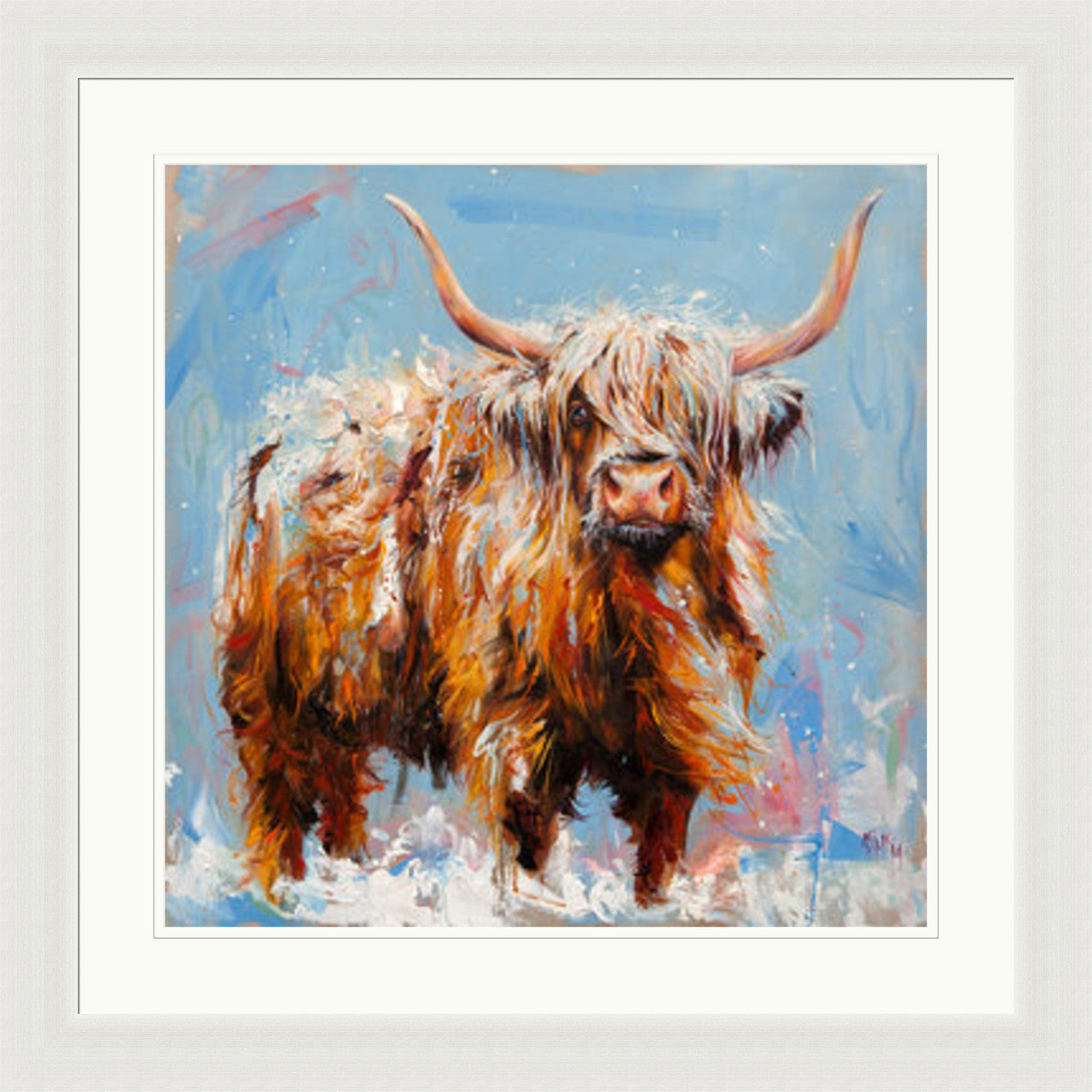 The Beast from the East (Limited Edition) by Georgina McMaster framed wall art print featuring Highland cow portrait