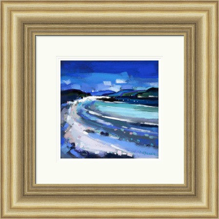 Blustery Day, Hebrides by Pam Glennie framed wall art print featuring windy Hebrides coastal scene in soft blue tones
