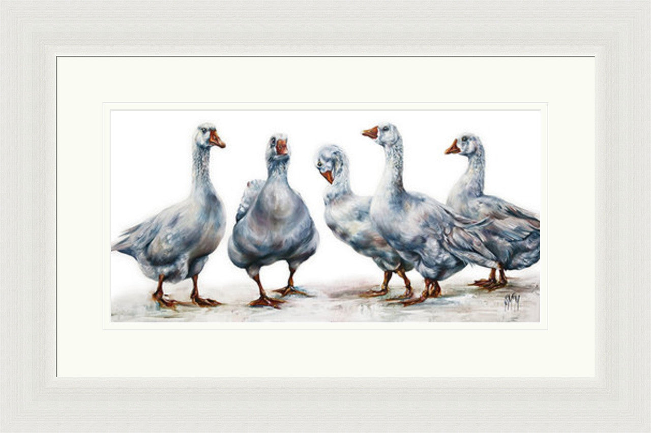 The Gossips (Limited Edition) by Georgina McMaster framed wall art print featuring group animal artwork