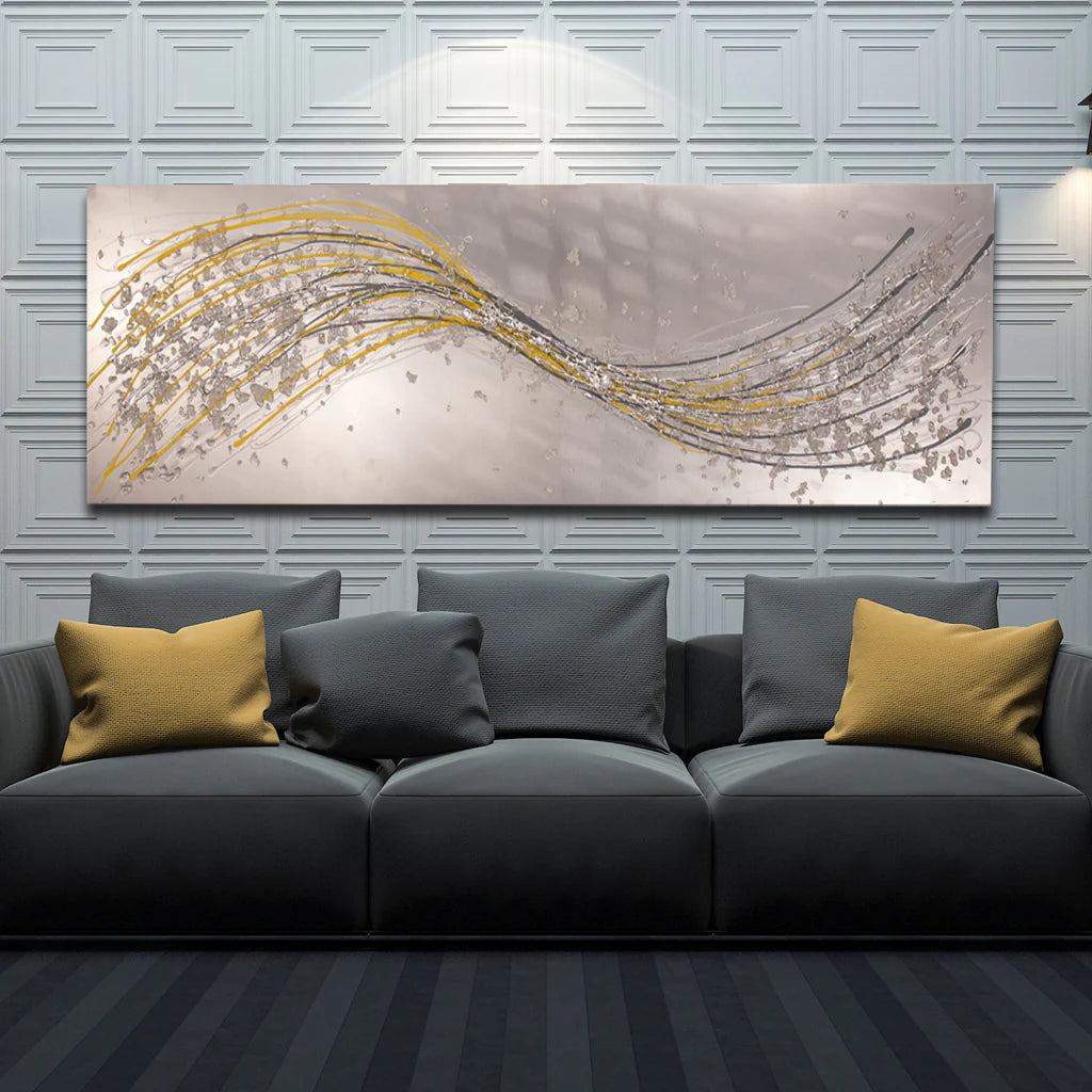 Citrus Yellow & Grey Alchemy Wave Metal Wall Art by ArgentoArt