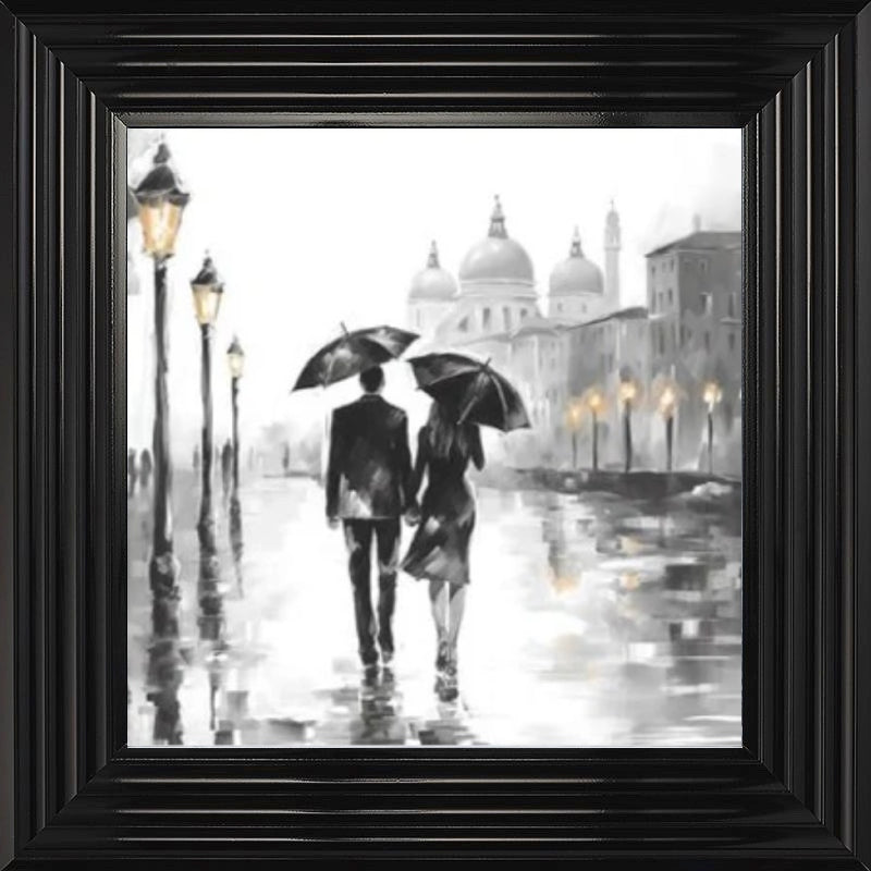 Couple Stroll Venice Black and White