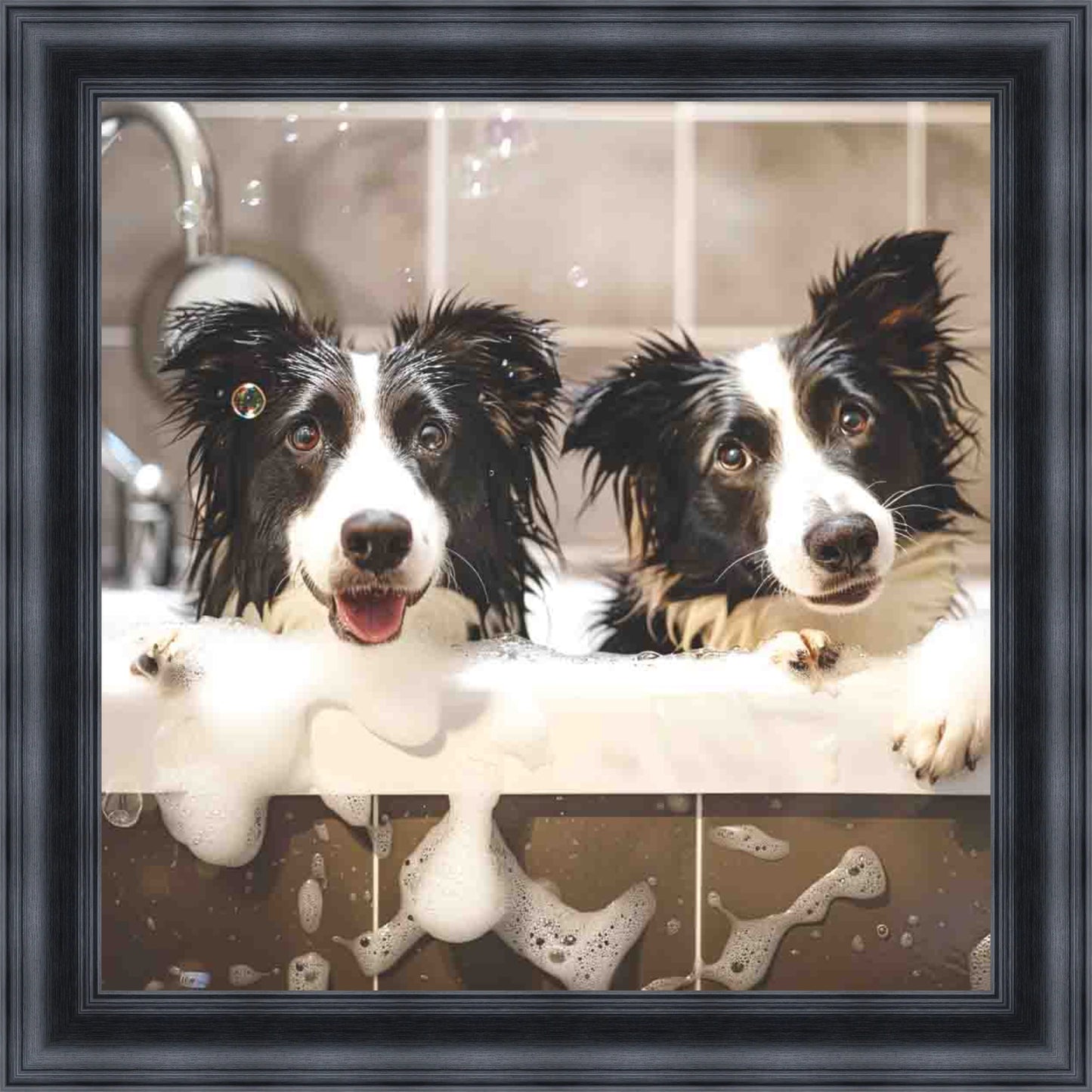 Border Collie Bath Time Mini Liquid Art