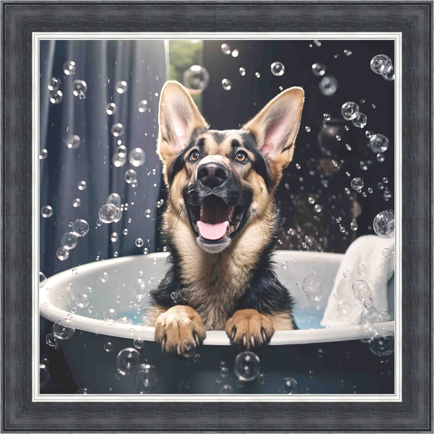 German Shepard Bath Time Mini Liquid Art