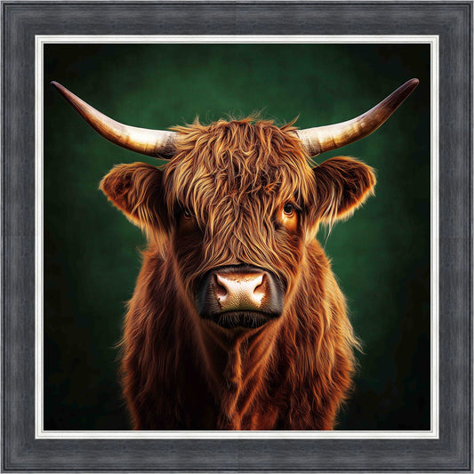 Highland Cow, Emerald Mini Liquid Art