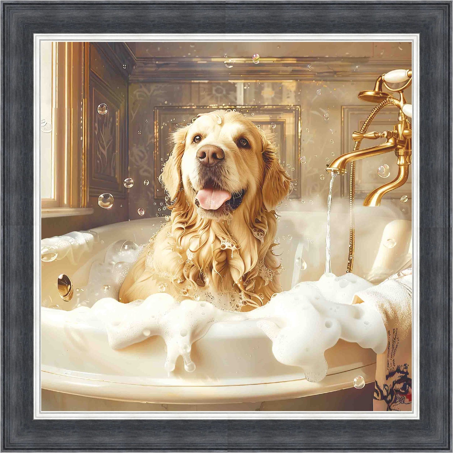 Golden Retriever Bath Time Mini Liquid Art