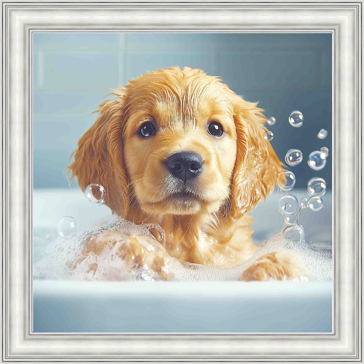 Golden Retriever Puppy Bath Time Mini Liquid Art