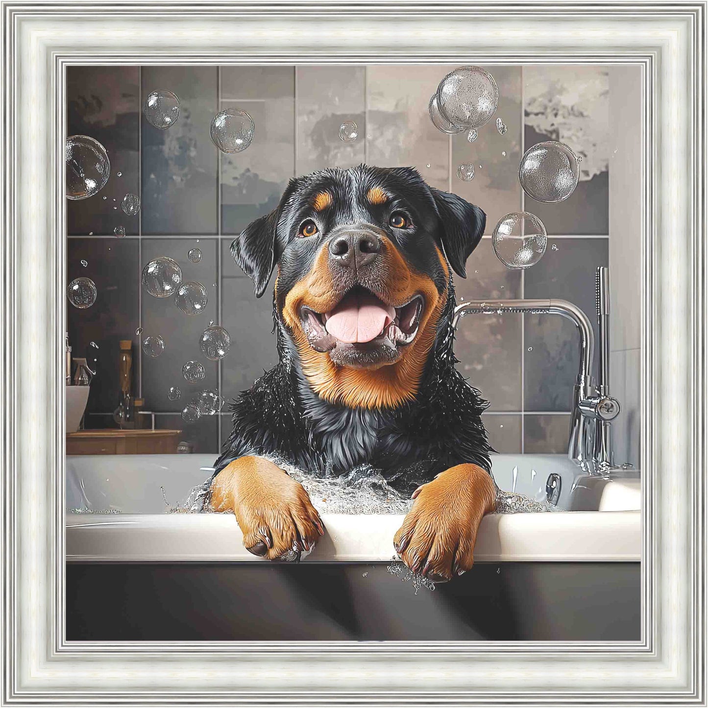 Rotweiller Bath Time Mini Liquid Art