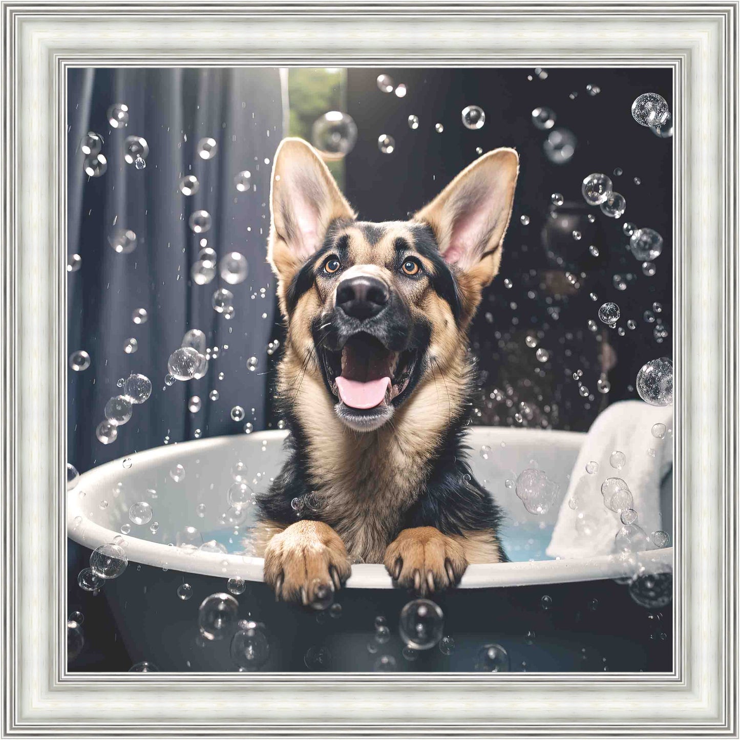 German Shepard Bath Time Mini Liquid Art