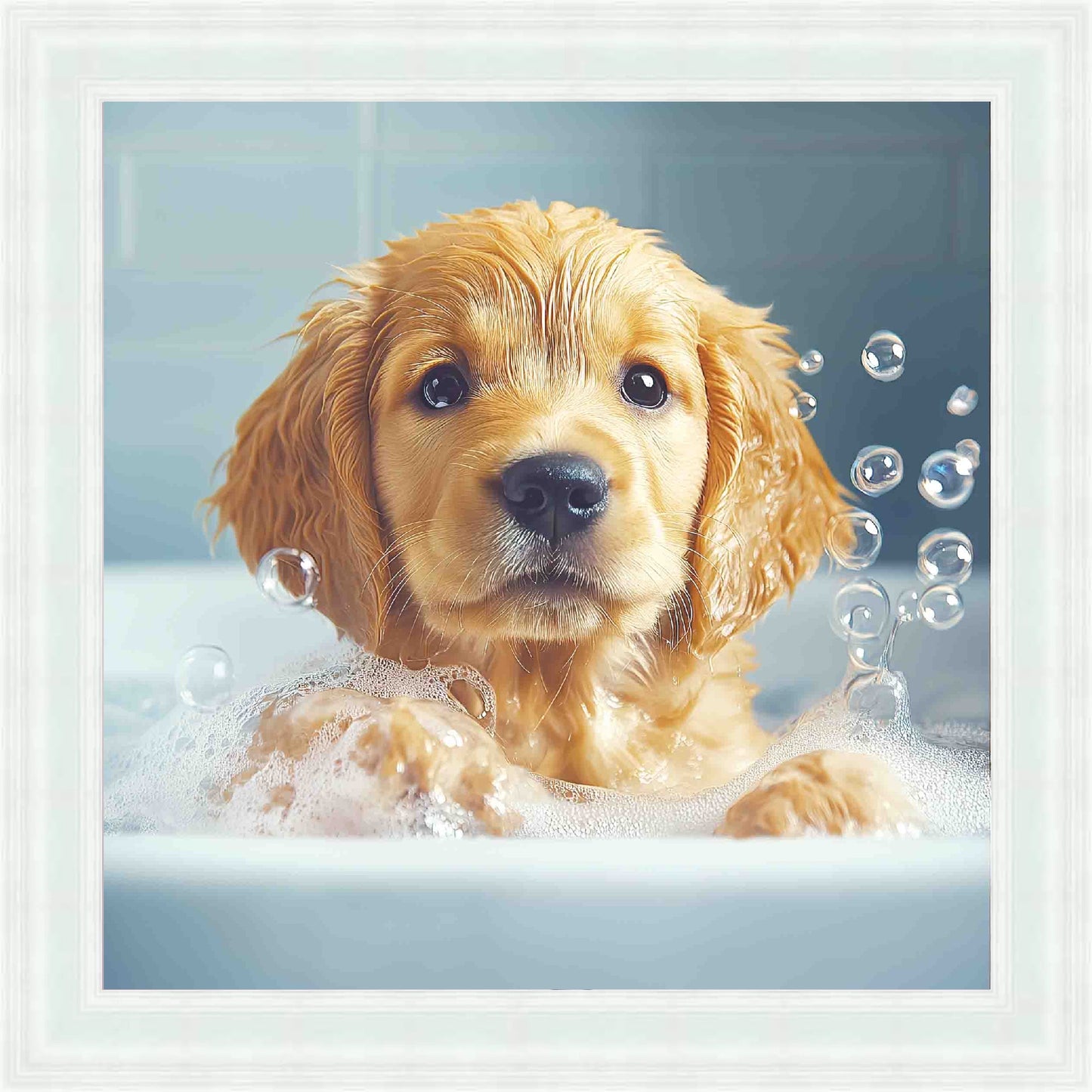 Golden Retriever Puppy Bath Time Mini Liquid Art