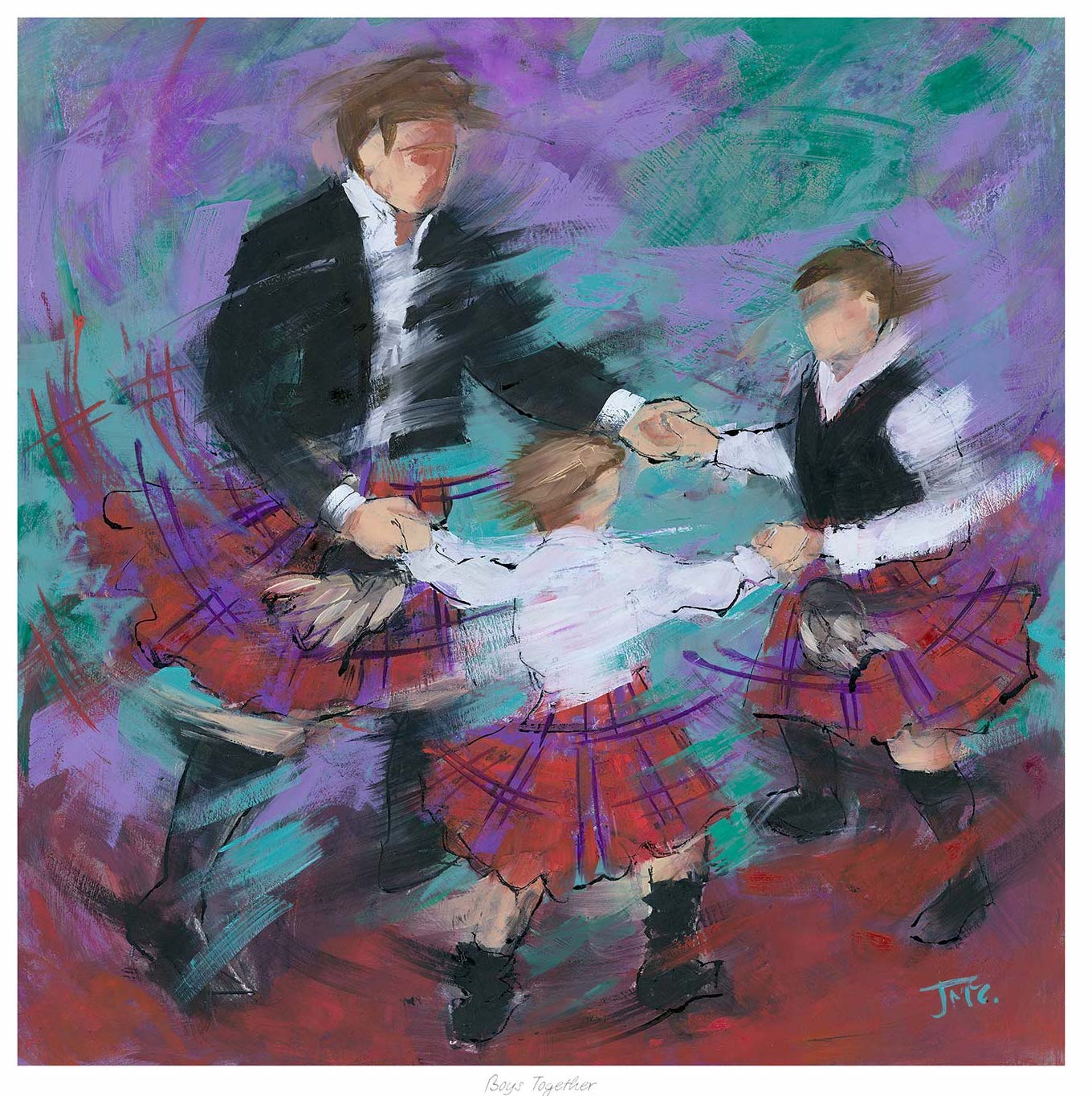 Boys Together Ceilidh Dancing Art Print by Janet McCrorie