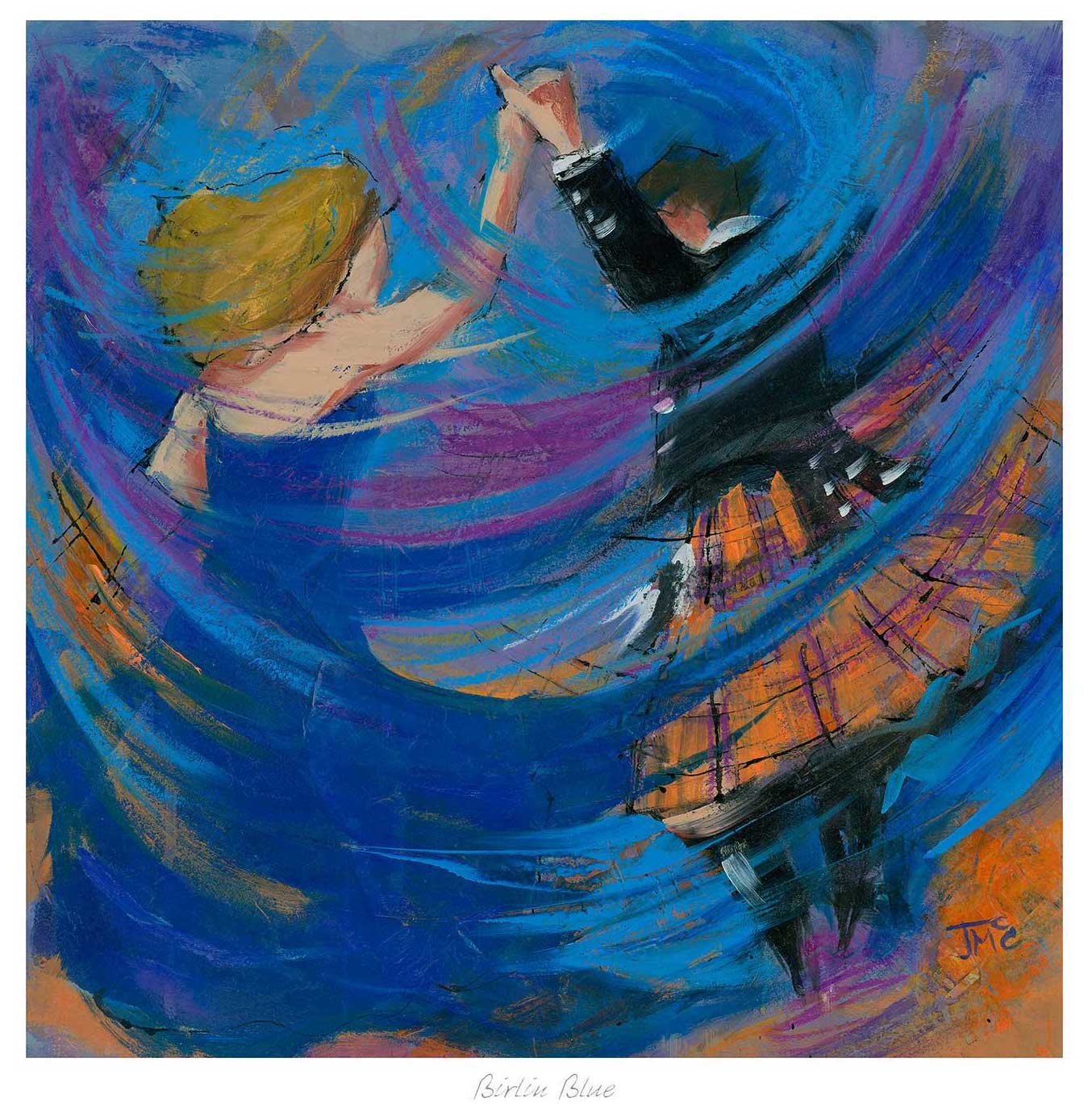 Birlin Blue Ceilidh Dancing Art Print by Janet McCrorie