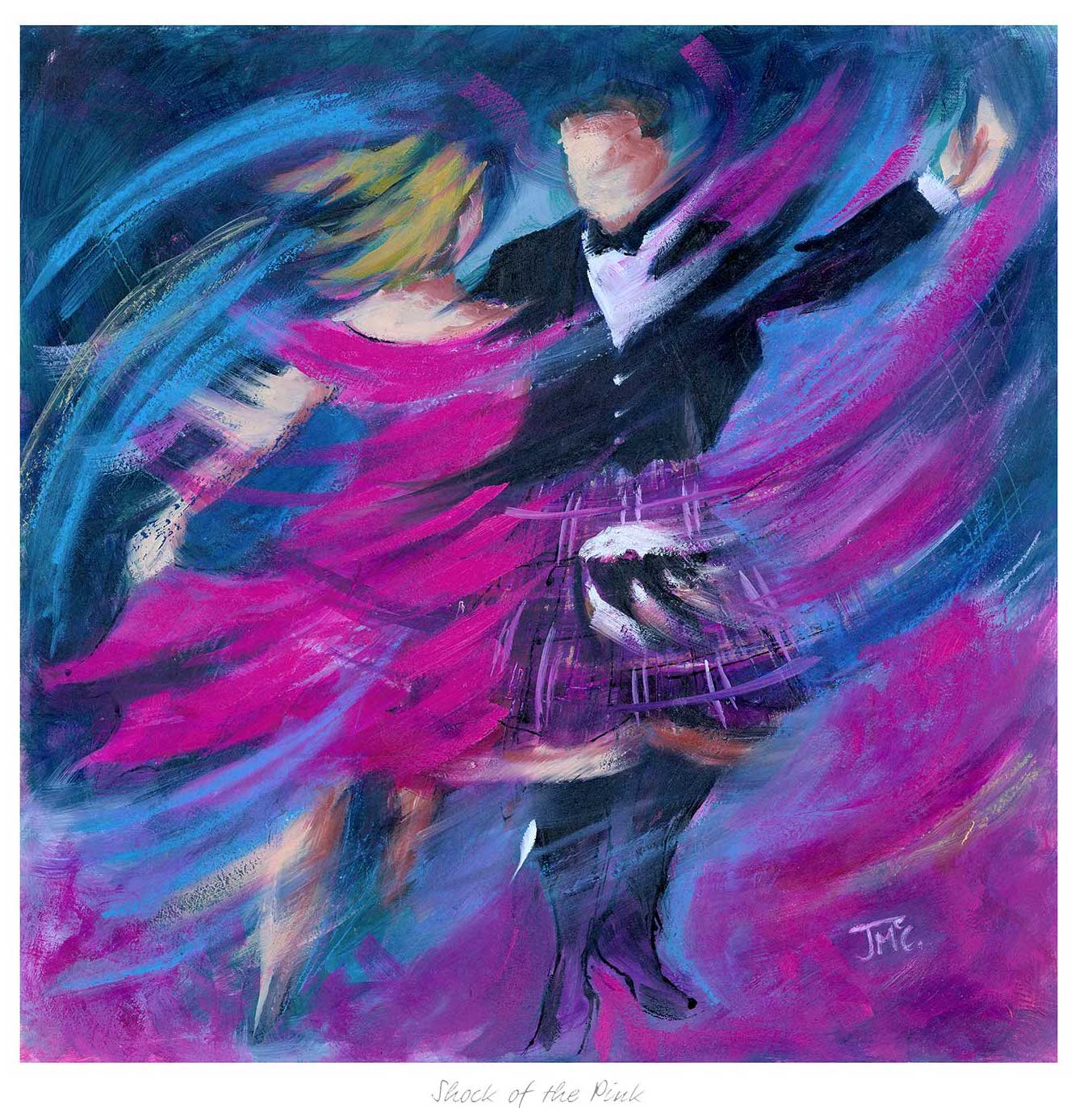 Shock of the Pink Ceilidh Dancing Art Print by Janet McCrorie