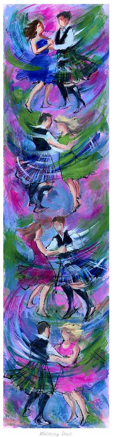 Waltzing Stack Ceilidh Dancing Art Print by Janet McCrorie