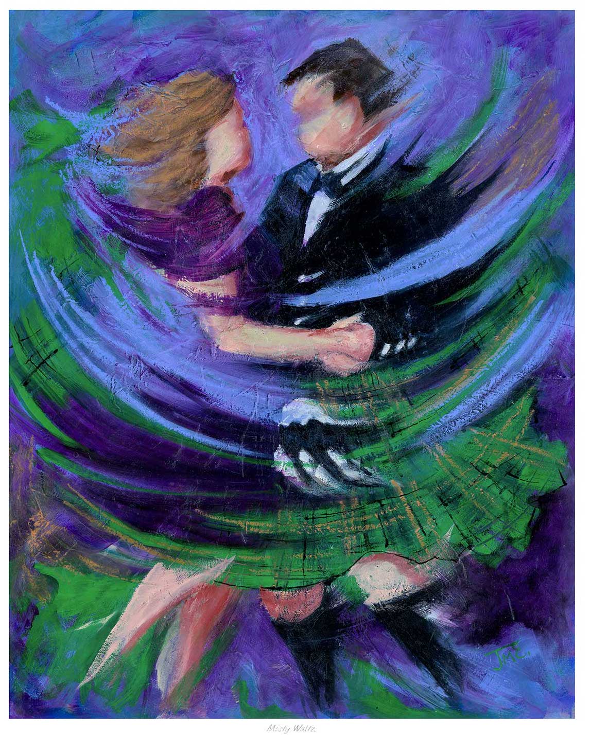 Misty Waltz Ceilidh Dancing Art Print by Janet McCrorie