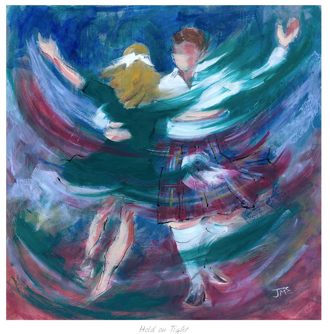 Hold on Tight Ceilidh Dancing Art Print by Janet McCrorie
