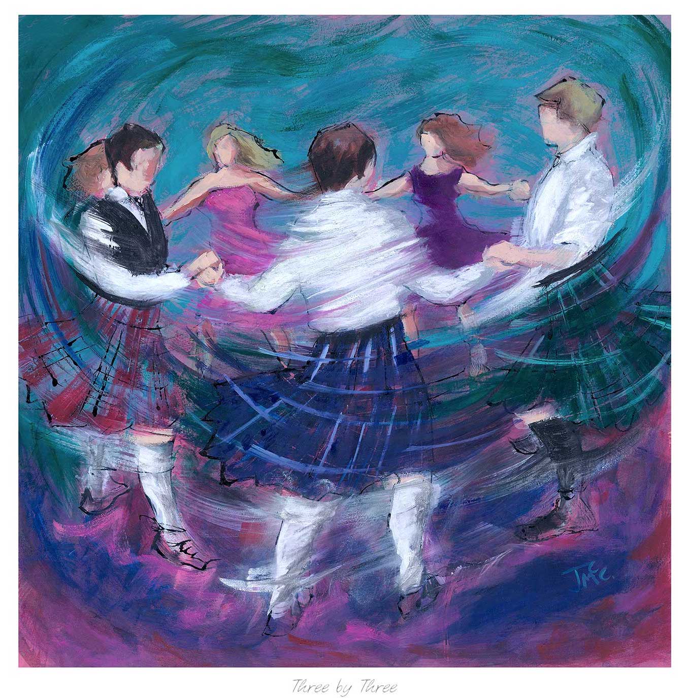 Three by Three Ceilidh Dancing Art Print by Janet McCrorie