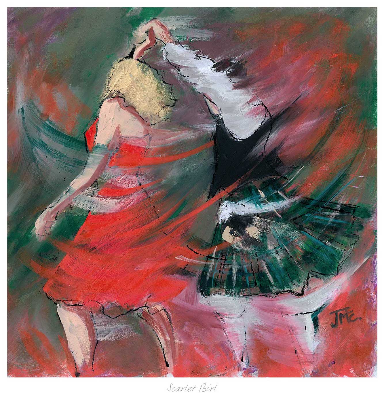 Scarlet Birl Ceilidh Dancing Art Print by Janet McCrorie