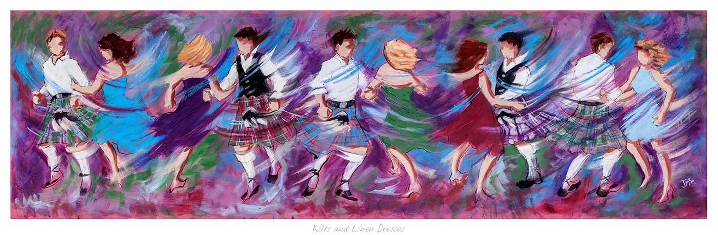 Kilts and Linen Dresses Ceilidh Dancing Art Print by Janet McCrorie