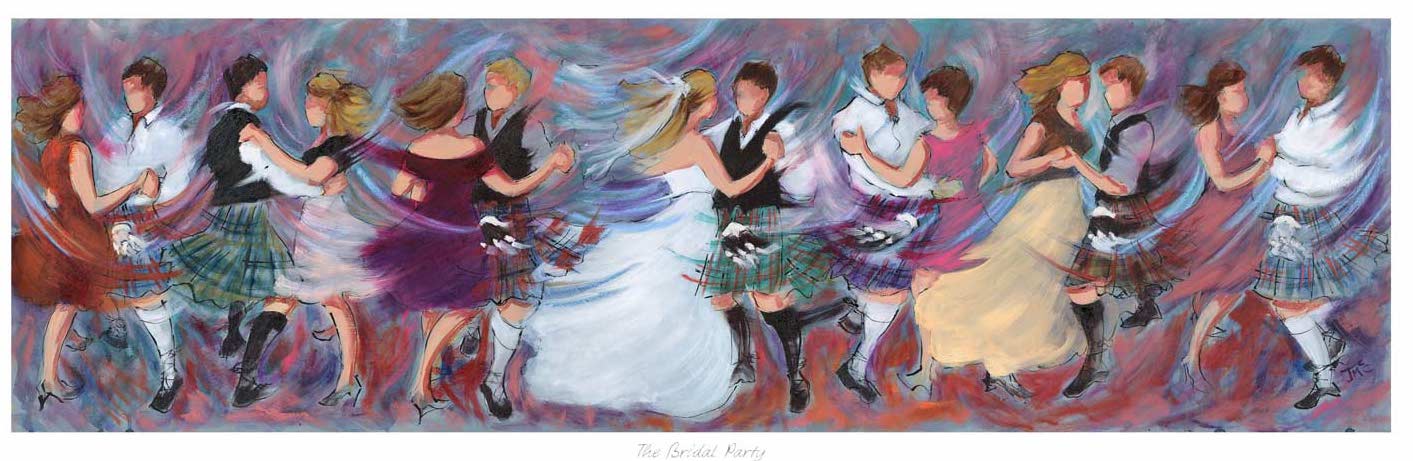 The Bridal Party Ceilidh Dancing Art Print by Janet McCrorie