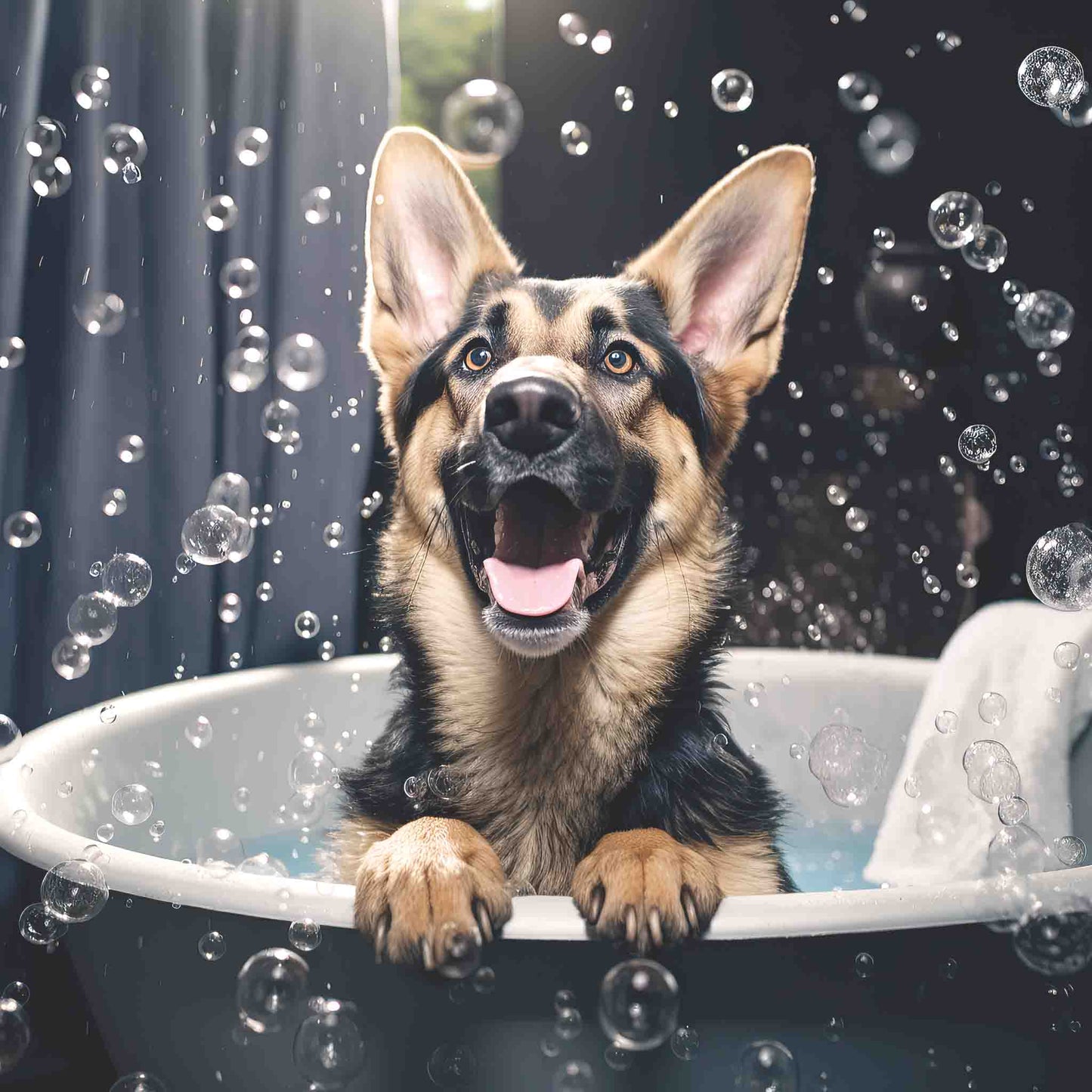 German Shepard Bath Time Mini Liquid Art