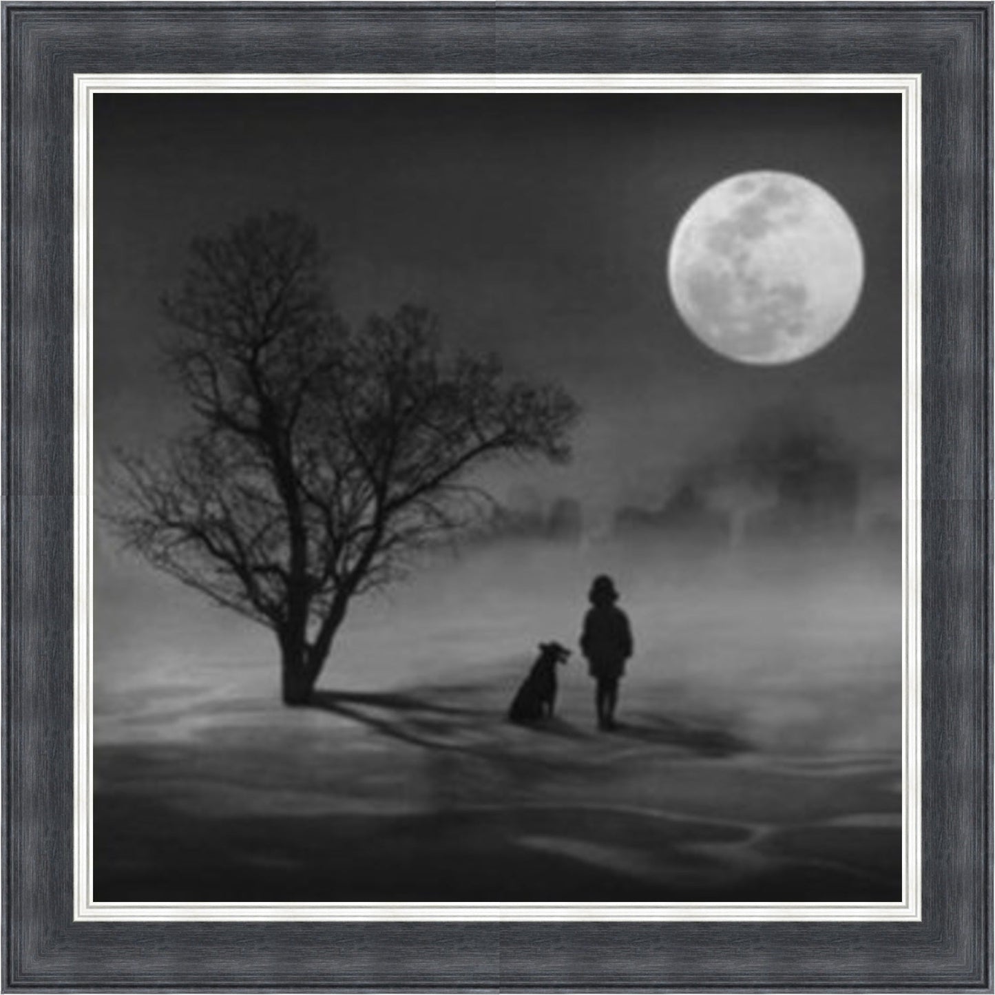 Best Friends in the Moonlight, Black & White Mini Liquid Art
