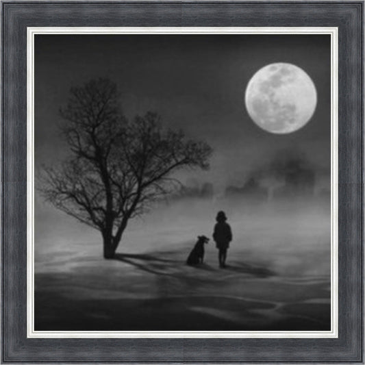 Best Friends in the Moonlight, Black & White Mini Liquid Art