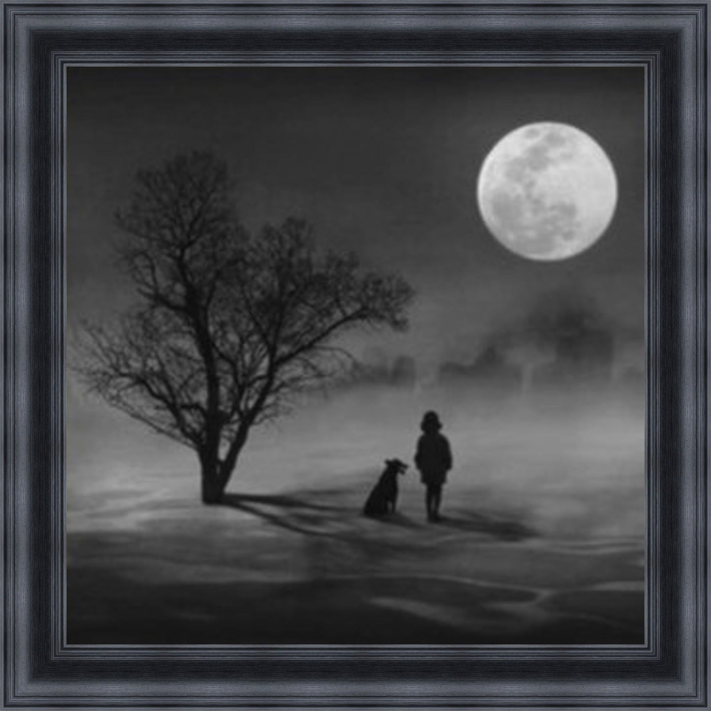 Best Friends in the Moonlight, Black & White Mini Liquid Art