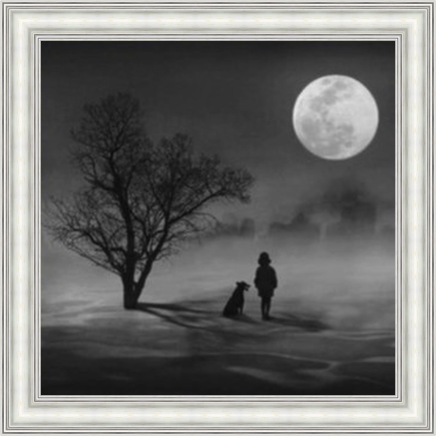 Best Friends in the Moonlight, Black & White Mini Liquid Art