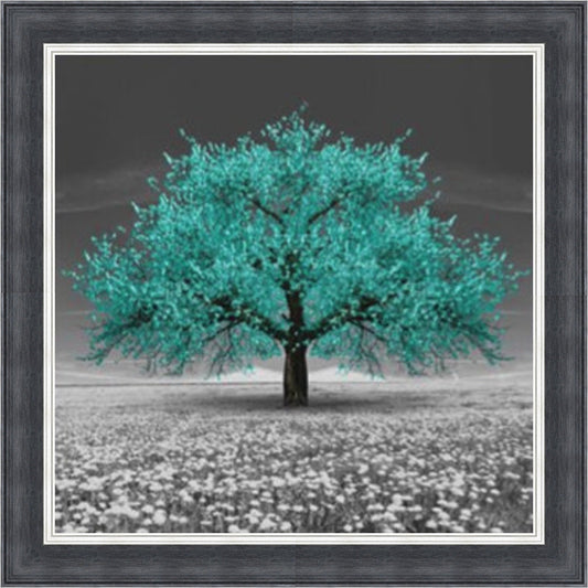 Teal Cherry Blossom Tree Mini Liquid Art