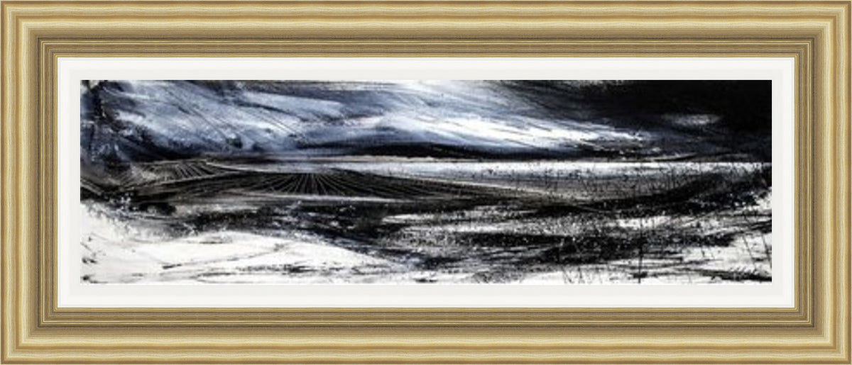 Landlines by Fiona Matheson framed wall art print showing a panoramic rural landscape with sweeping layered lines across fields and hills