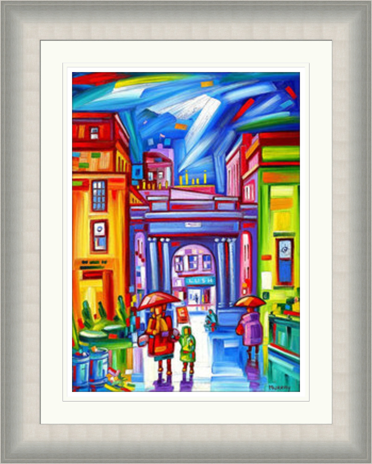 Royal Exchange Square 1 by Raymond Murray framed wall art print featuring a Glasgow city scene of Royal Exchange Square, with lively architectural detail and a strong urban focal point