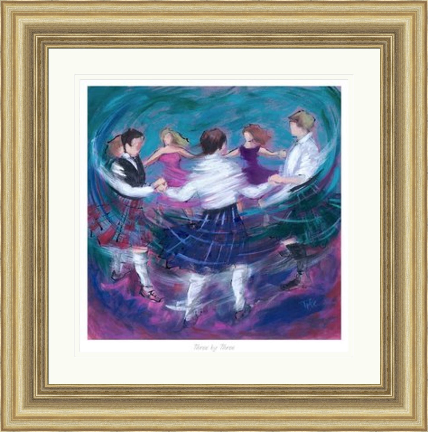 Three by Three Ceilidh Dancing Art Print by Janet McCrorie