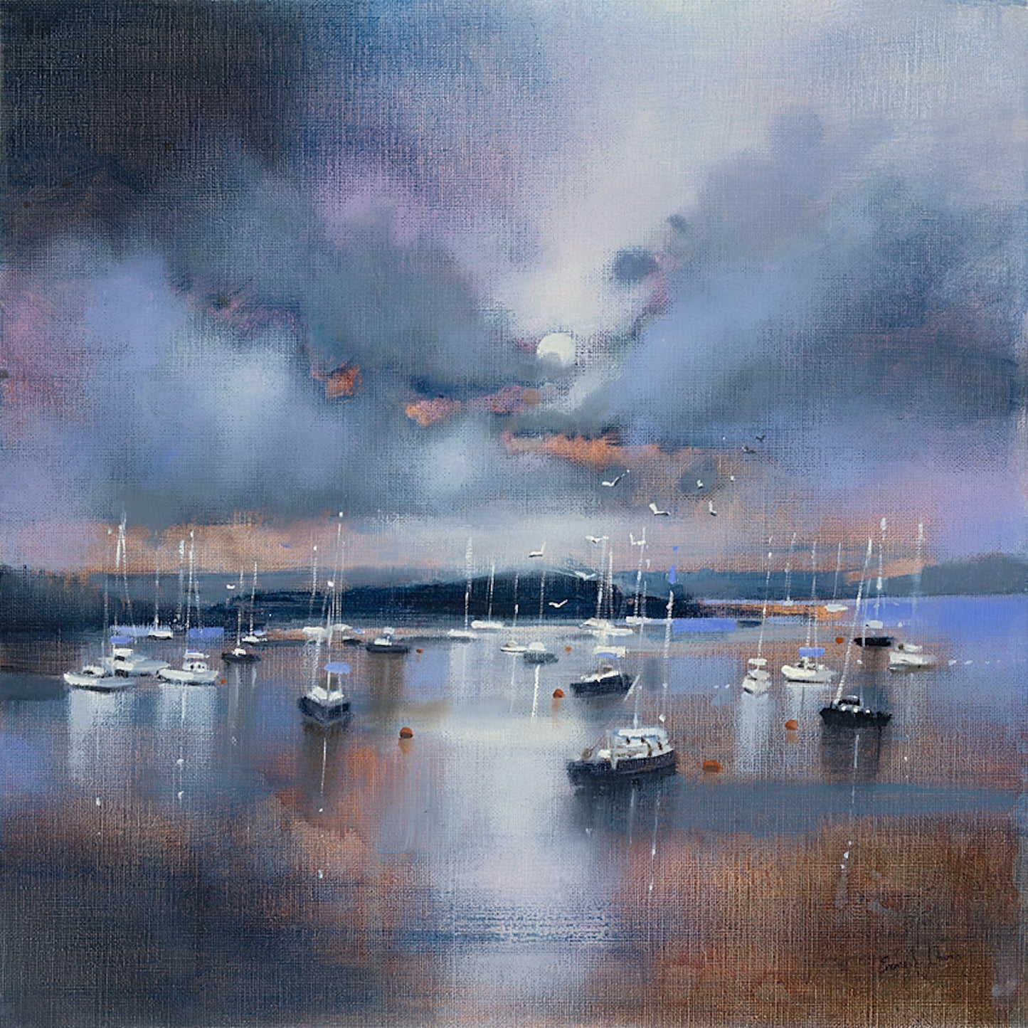 Moonlit Moorings, Crinan (Signed Limited Edition) by Emma S Davis