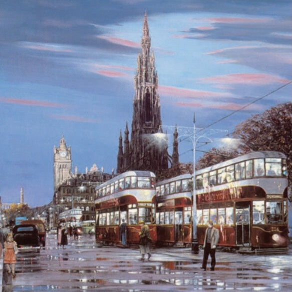 Trams on Princes Street by John M Boyd - Petite