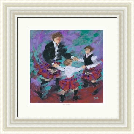 Boys Together Ceilidh Dancing Art Print by Janet McCrorie