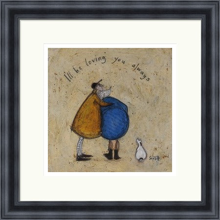 I'll Be Loving You Always by Sam Toft framed wall art print featuring a devoted couple and faithful dog sharing a promise of lasting love, shown in Black frame
