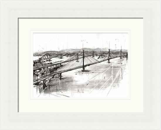 The Three Bridges by Liana Moran framed wall art print featuring The Three Bridges over the Forth in architectural detail