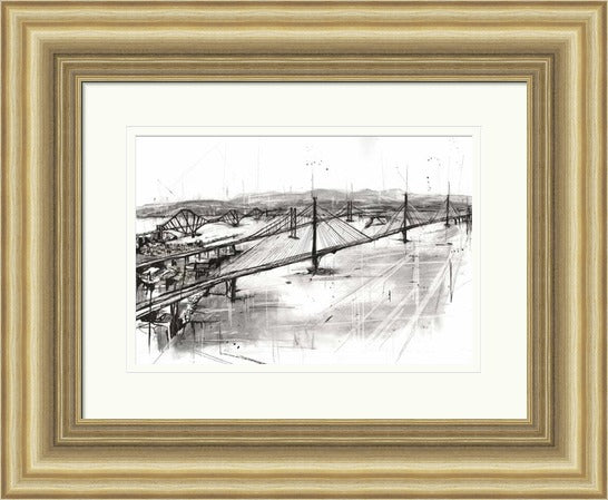 The Three Bridges by Liana Moran framed wall art print featuring The Three Bridges over the Forth in architectural detail