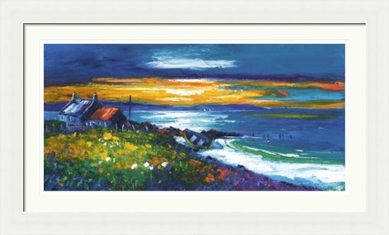 Sunset on a Lewis Shore by Jean Feeney framed wall art print with Scottish coastal landscape scenery